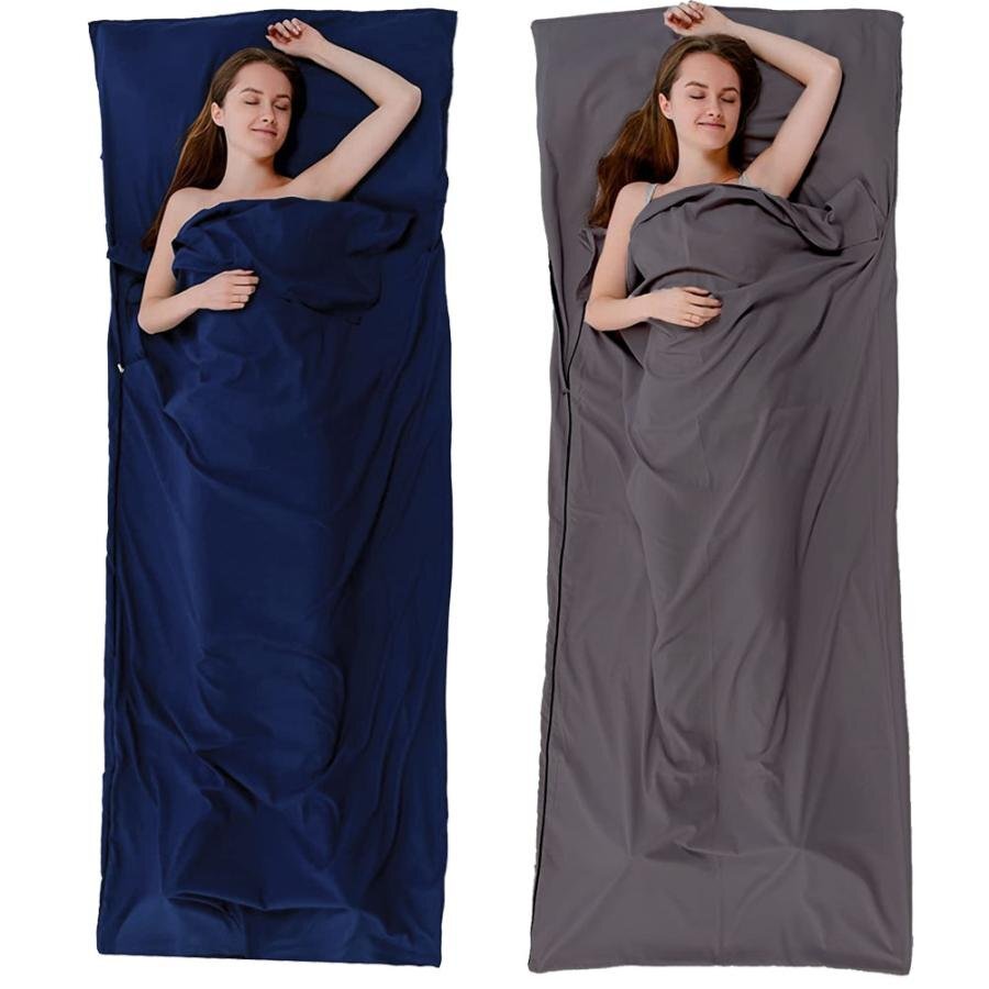  sleeping bag 2 point set light weight compact for summer inner sleeping bag inner sheet sleeping bag liner travel sleeping area in the vehicle disaster prevention camp ( gray + navy )