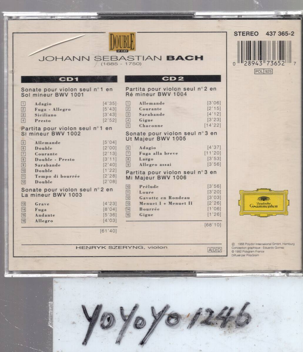yo269 J.S.バッハ：ヴァイオリン・ソナタ 作品1001、1002、1003他/シェリング（2CD）の画像2