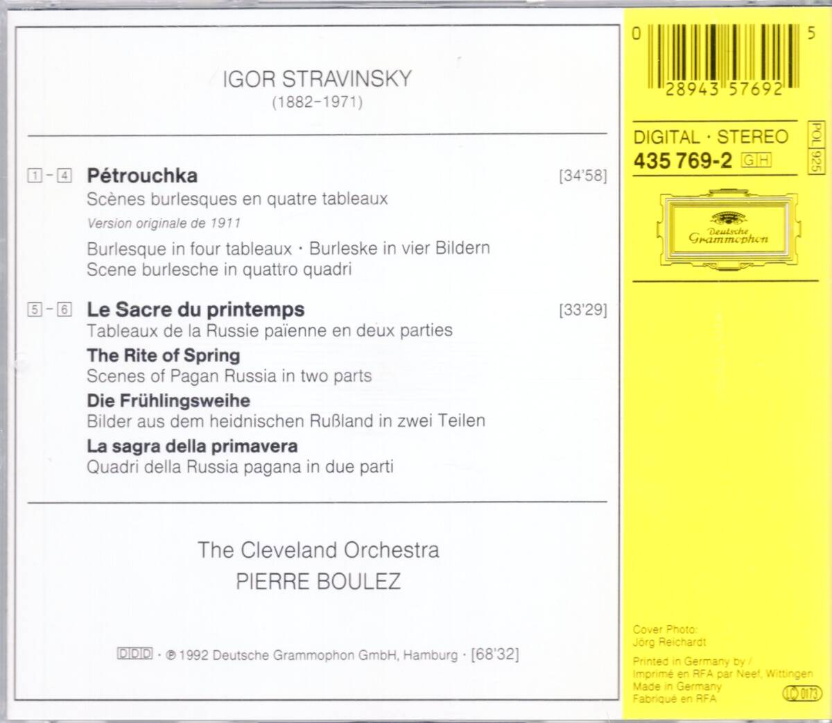 ol860  ストラヴィンスキー：バレエ音楽「ペトルーシュカ」、「春の祭典」／ブーレーズの画像2