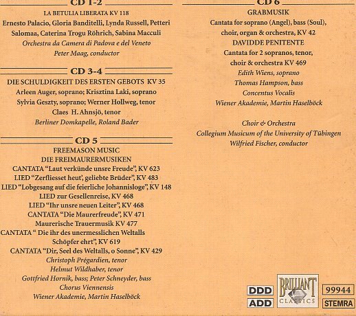 Mozart Edition Vol.25-oratrios: P, Maag, R.bader, Haselbock, Fischer(Cond) 6CD_画像2