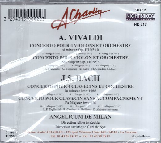 ヴィヴァルディ：ヴァイオリン協奏曲集/ANGELICUM DE MILAN_画像2