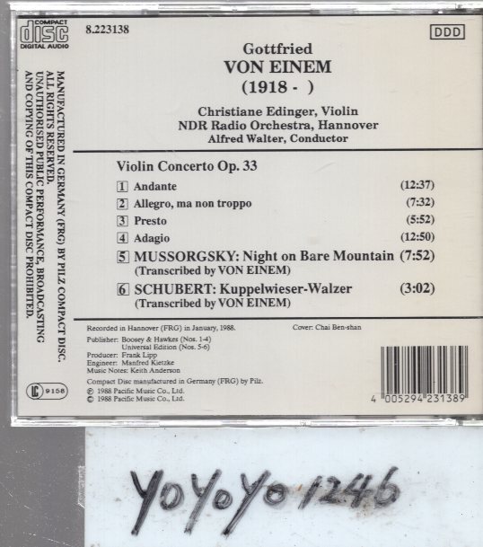 pc285 アイネム：ヴァイオリン協奏曲 Op. 33 （エディンガー／北ドイツ放送響／ヴァルター）の画像2