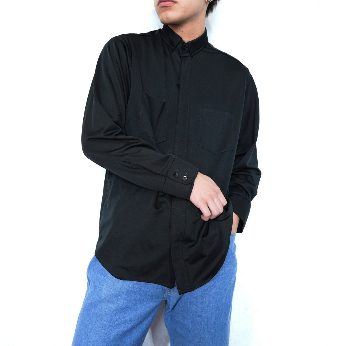 60's USA VINTAGE COMFORT KNIT R.J TOOMEY BLACK COLOR SHIRT/60年代アメリカ古着ブラックカラーシャツ_画像1