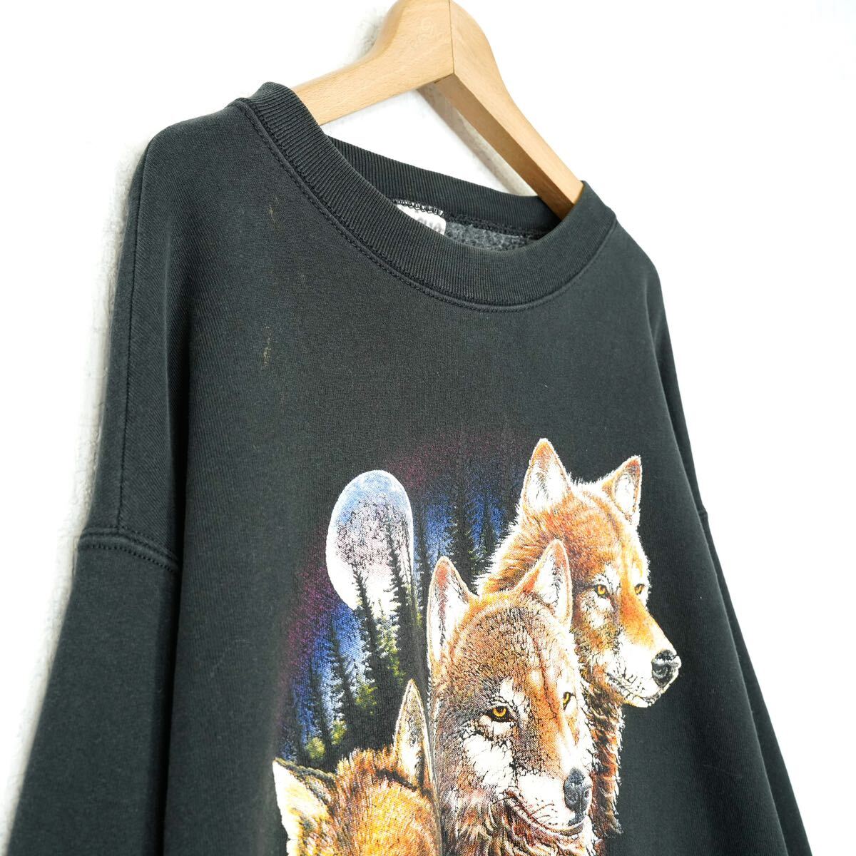 USA VINTAGE FRUIT OF THE LOOM WOLF PRINT DESIGN SWEAT SHIRT/アメリカ古着オオカミプリントデザインスウェット_画像6