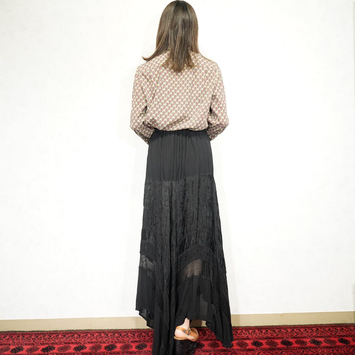 *SPECIAL ITEM* USA VINTAGE EMBROIDERY DESIGN RAYON LONG SKIRT/アメリカ古古着刺繍デザインレーヨンロングスカート