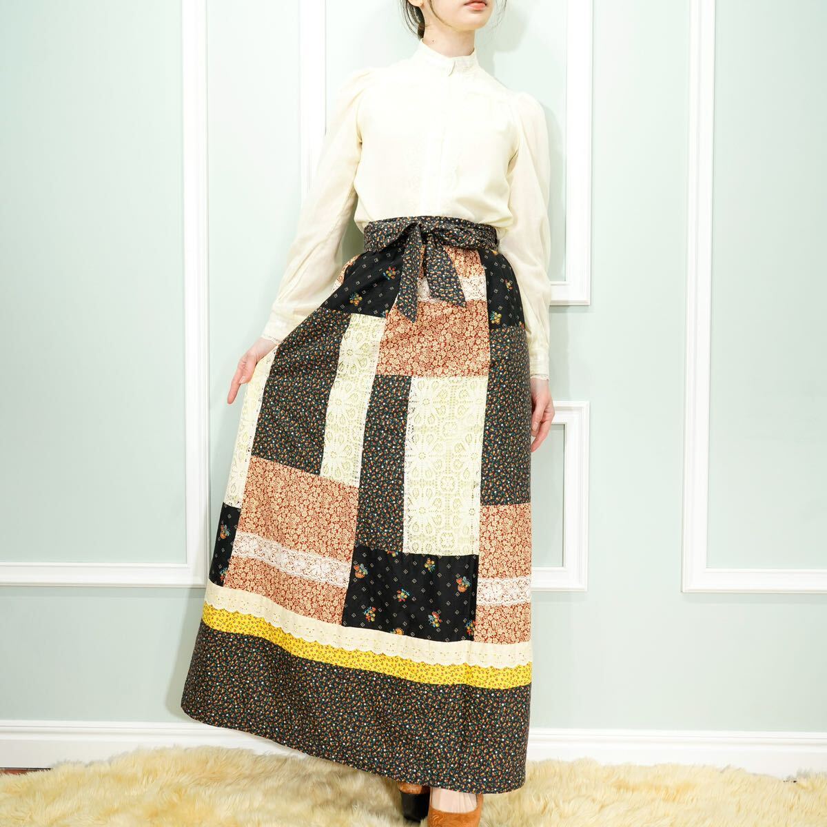 *SPECIAL ITEM* 70's USA VINTAGE LACE PATCHWORK DESIGN LONG SKIRT/70年代アメリカ古着レースパッチワークデザインロングスカート