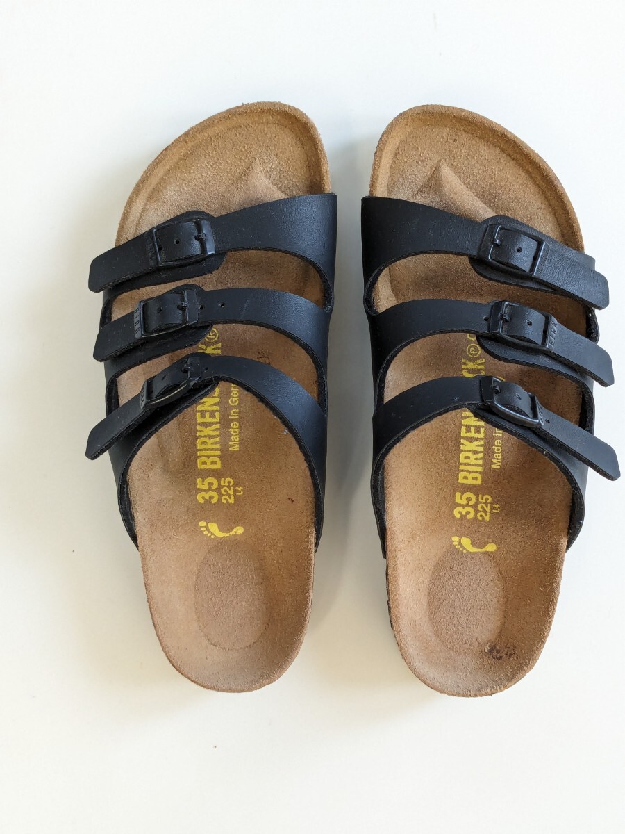 【美品】BIRKENSTCK ビルケンシュトック FLORIDAフロリダ 幅細ナロー054793 黒ブラック サンダル 幅狭タイプ 22.5cmの画像1