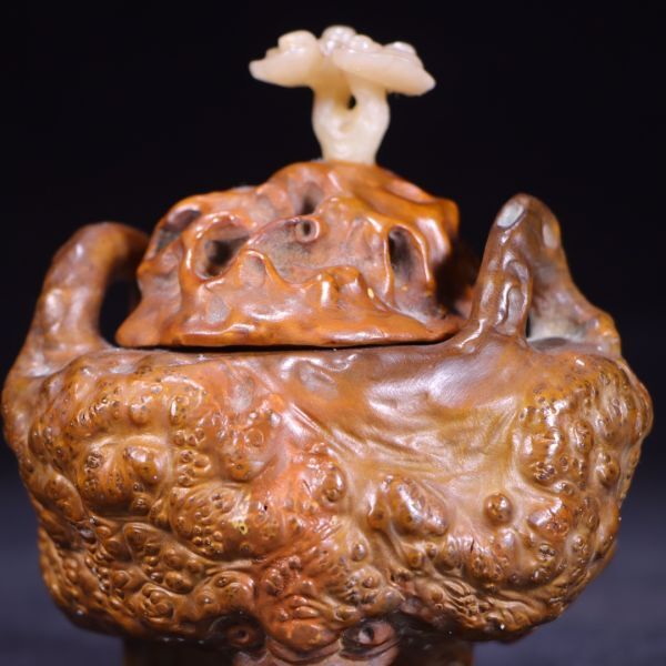 【瓏】黄楊の木樹瘤彫 香薰 時代物 極細工 手彫り 置物 擺件 中国古美術 蔵出_画像5