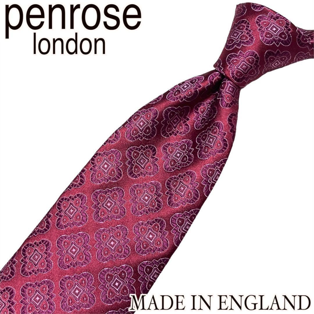 【新品 英国製】PENROSE ペンローズ ネクタイ 小紋柄 総柄 ワインレッド 赤 MADE IN ENGLAND_画像1