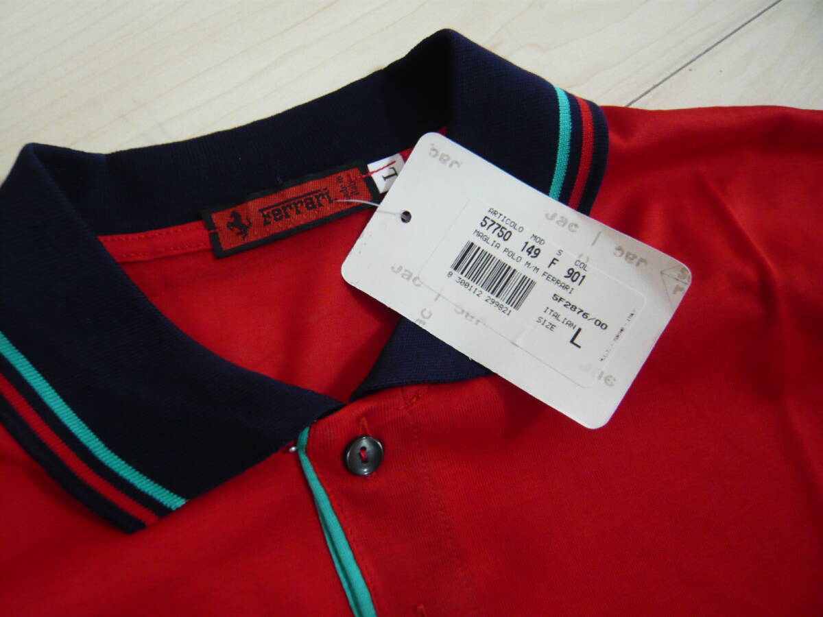 未使用フェラーリFerrari　半袖ポロシャツ　サイズ表示はL（実質LL以上程度）レッド　左胸ポケット　カッパKappa_画像3