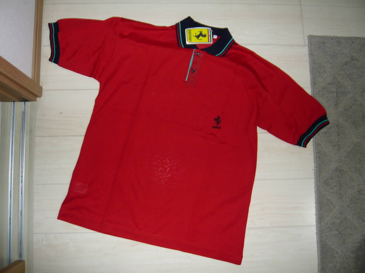 未使用フェラーリFerrari　半袖ポロシャツ　サイズ表示はL（実質LL以上程度）レッド　左胸ポケット　カッパKappa_画像1
