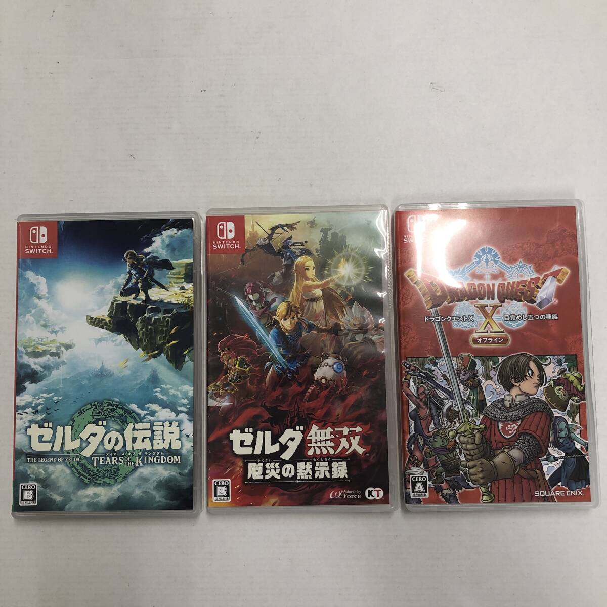 【1円～】Nintendo Switch スイッチソフト3本セット(ゼルダの伝説 ティアキン ゼルダ無双 厄災の黙示録 ドラクエＸ)【中古品】_画像1