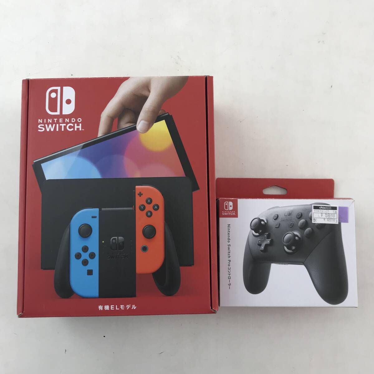 【1円～】Nintendo Switch本体(有機ELモデル) (L)ネオンブルー/(R)ネオンレッド、Proコントローラー セット売り ※動作確認済み【中古品】_画像1