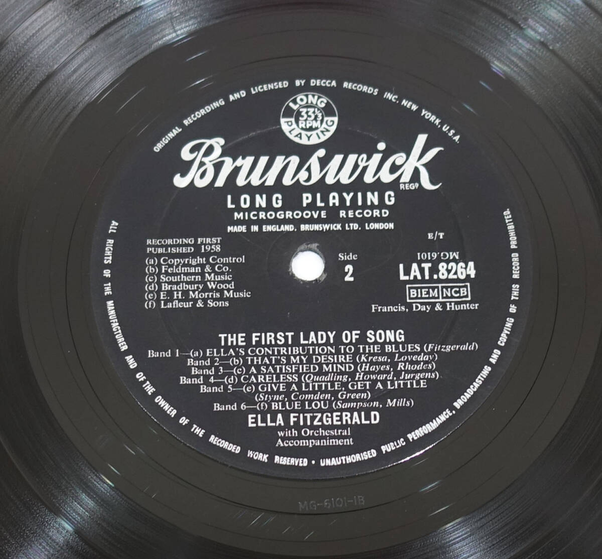 極美! UK Original 初回 Brunswick LAT 8264 The Frist Lady of Song / Ella Fitzgerald MAT: 2B/1B_画像8