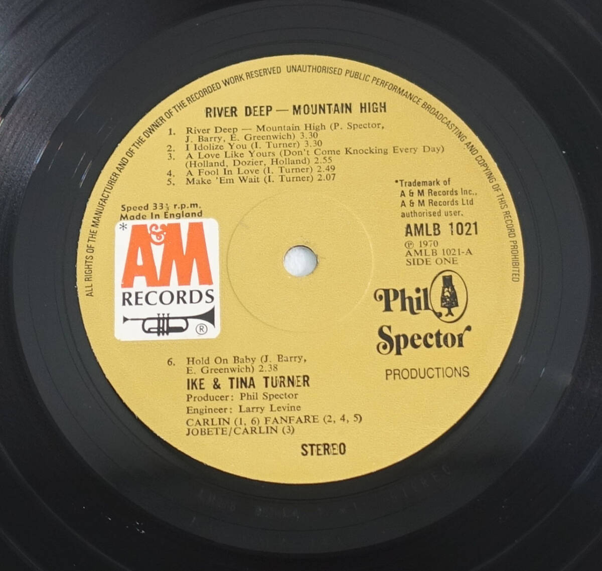 極上品! UK Original 初回 A&M AMLB 1021 River Deep Mountain High / Tina Turner MAT: A1/B1_画像7