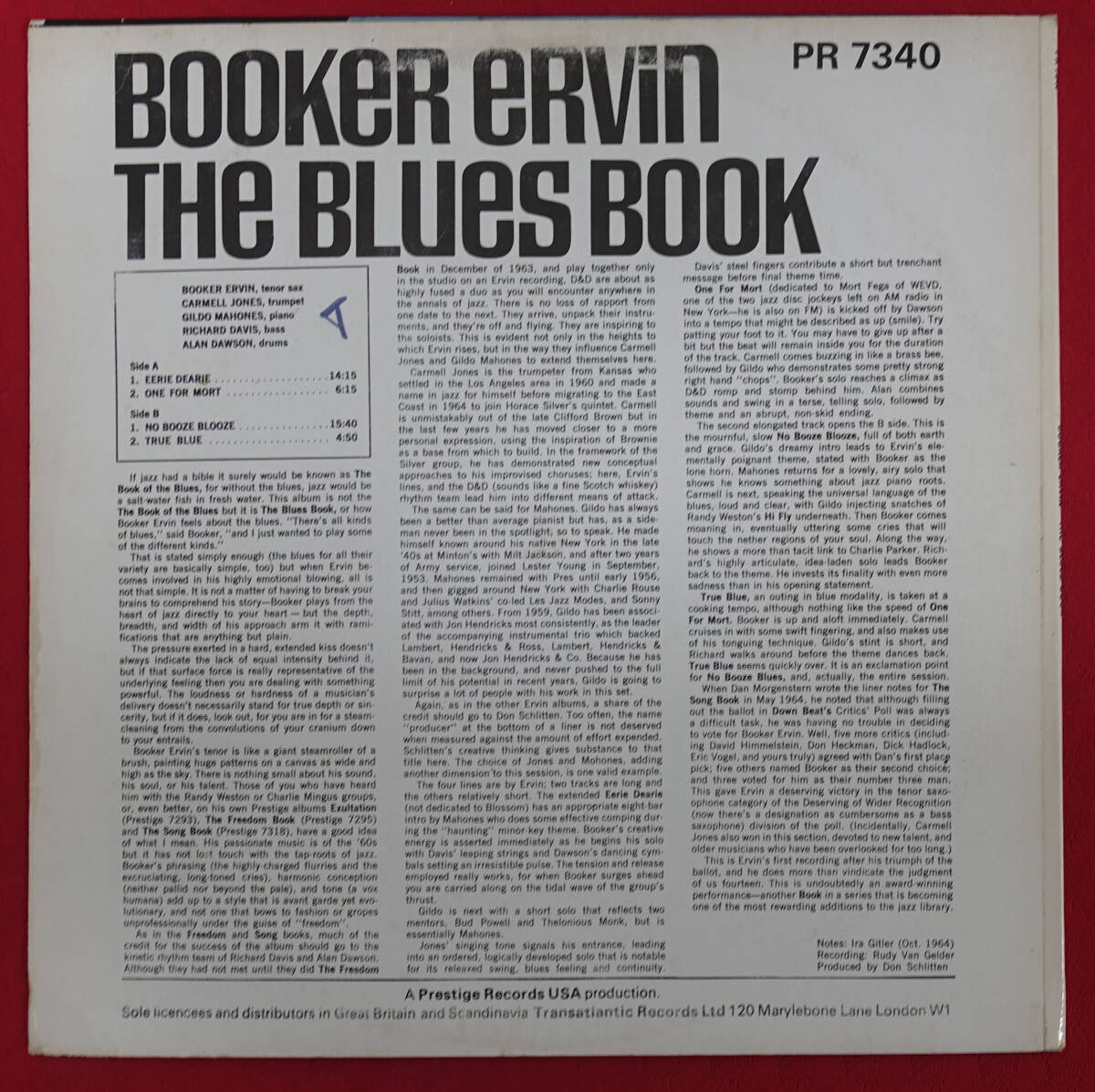 極美! UK Prestige PR 7340 オリジナル The Blues Book / Booker Ervin MAT: A1/B1_画像2