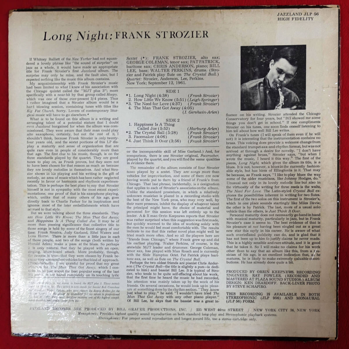 US Jazz Land JLP 56 オリジナル Long Night : Frank Strozier 1st Orange/DGレーベルの画像2