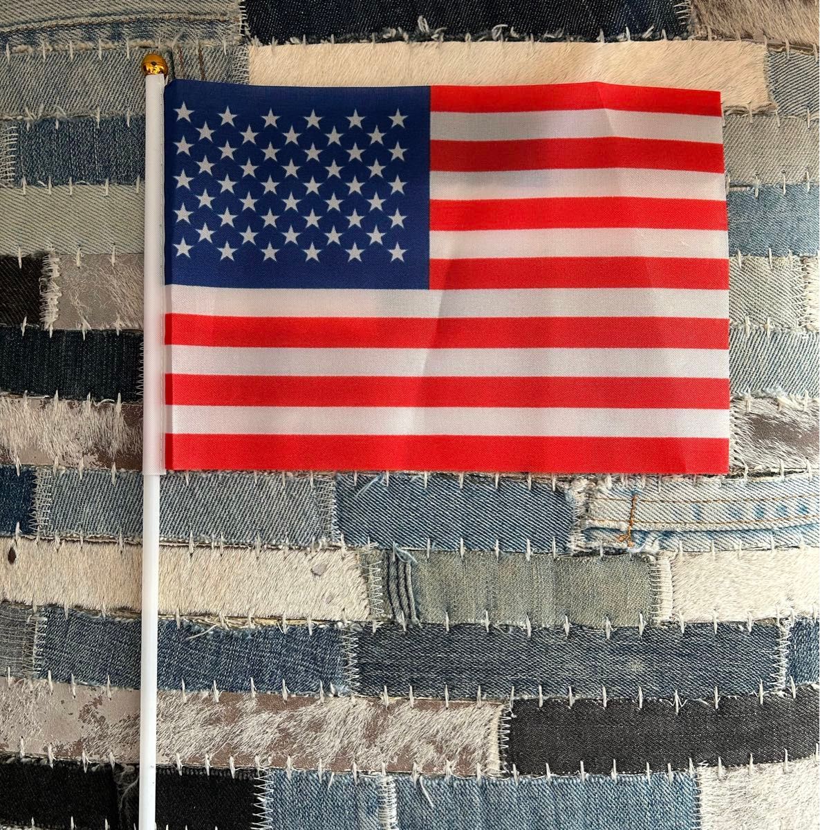 アメリカ国旗　チェッカー柄　星条旗　ブロックチェック　アメリカン雑貨　２本組　ミニフラッグ
