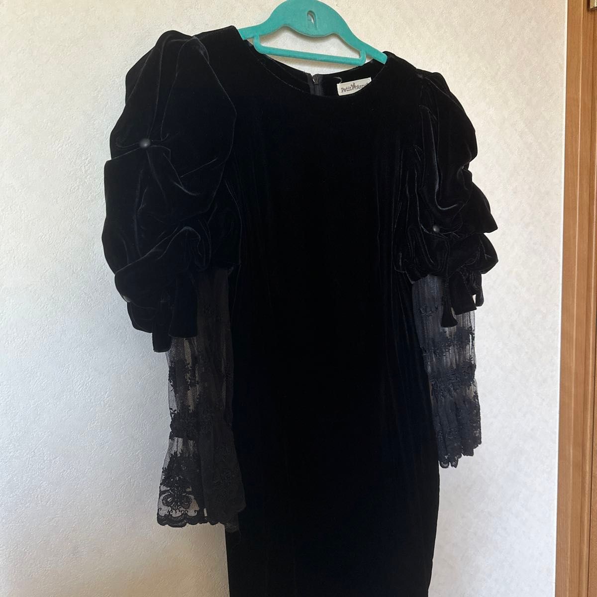 キュプラ　Petit Anne ベロア ワンピース 長袖 ブラック 黒 ドレス