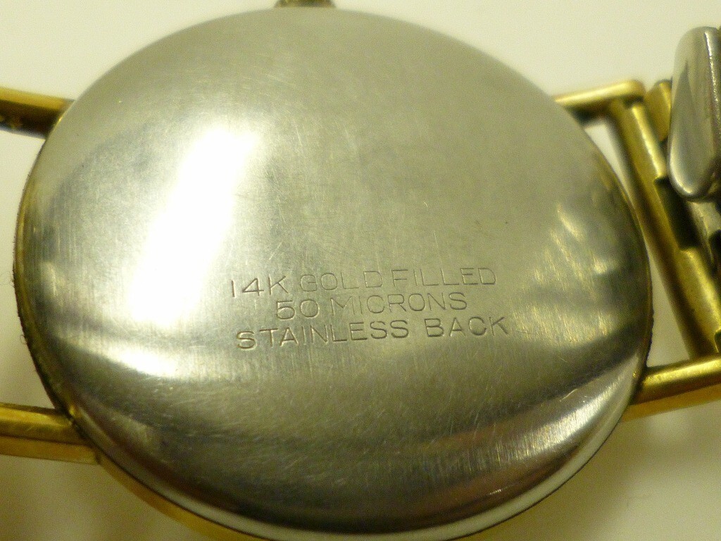 Z855-N30-1947* Lucille 17 stone round 14K DOLD FILLED wristwatch men's hand winding present condition goods ①*