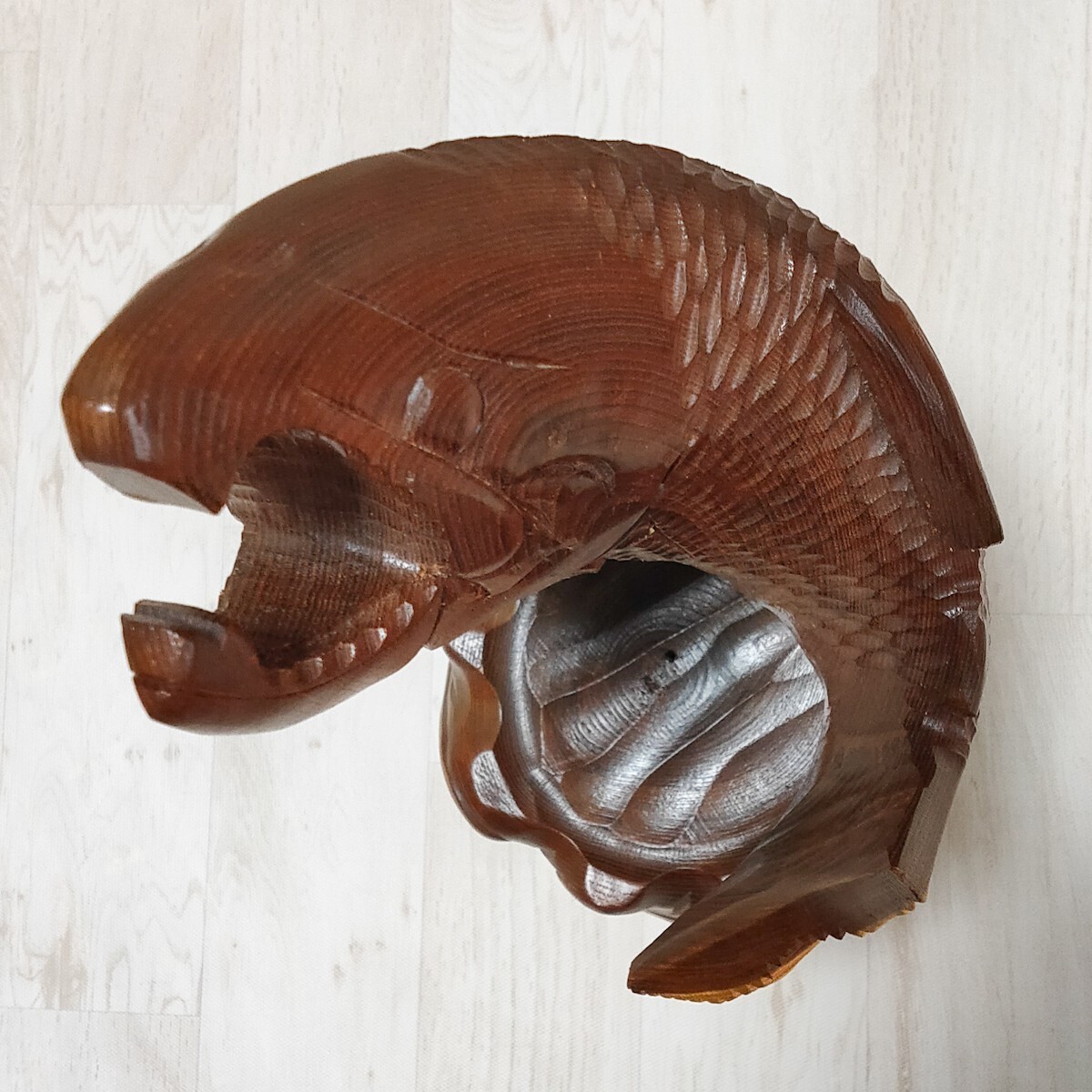 木彫り 鮭 置物 ボトルホルダー 工芸品 土産品 北海道 魚 レトロ_画像5