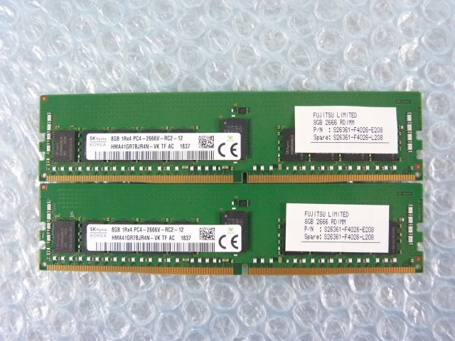 1PWA //8GB 2枚セット計16GB DDR4 21300 PC4-2666V-RC2 Registered RDIMM 1Rx4 HMA41GR7BJR4N-VK S26361-F4026-L208/Fujitsu RX2530 M4取外_画像1