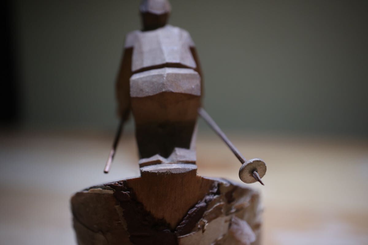戦前 郷土玩具 木端人形【スキー人形】白樺細工 郷土土産 農民美術 一刀彫の画像8