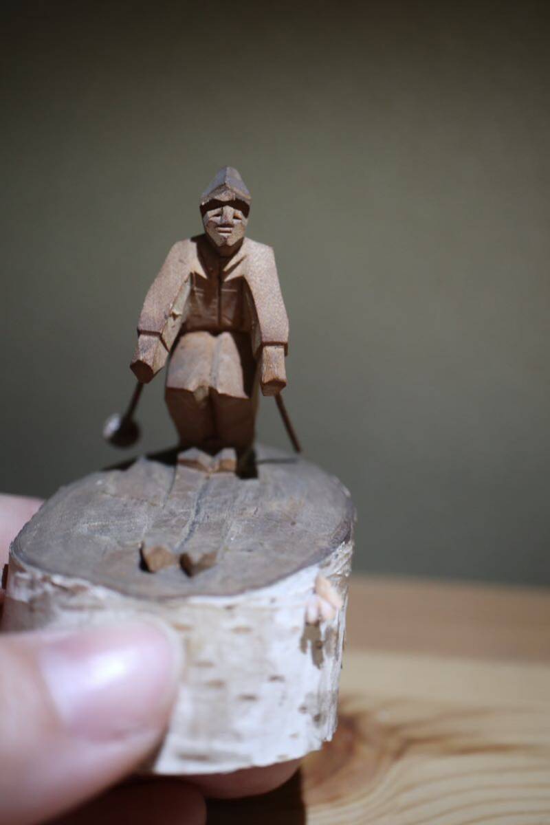 戦前 郷土玩具 木端人形【スキー人形】白樺細工 郷土土産 農民美術 一刀彫の画像7
