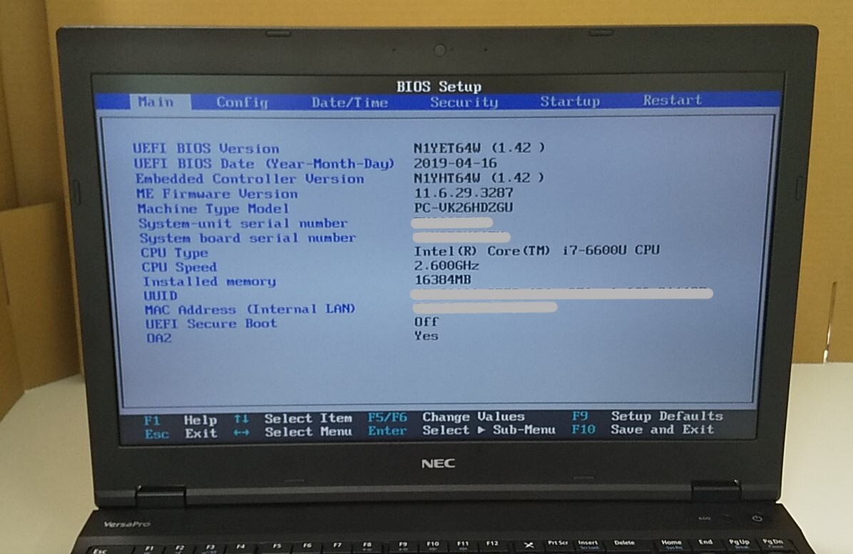 NEC VersaPro タイプVD PC-VK26HDZGU Core i7-6600U メモリ16GB　HDDなし　Win10Pro　管理番号：S054_画像3