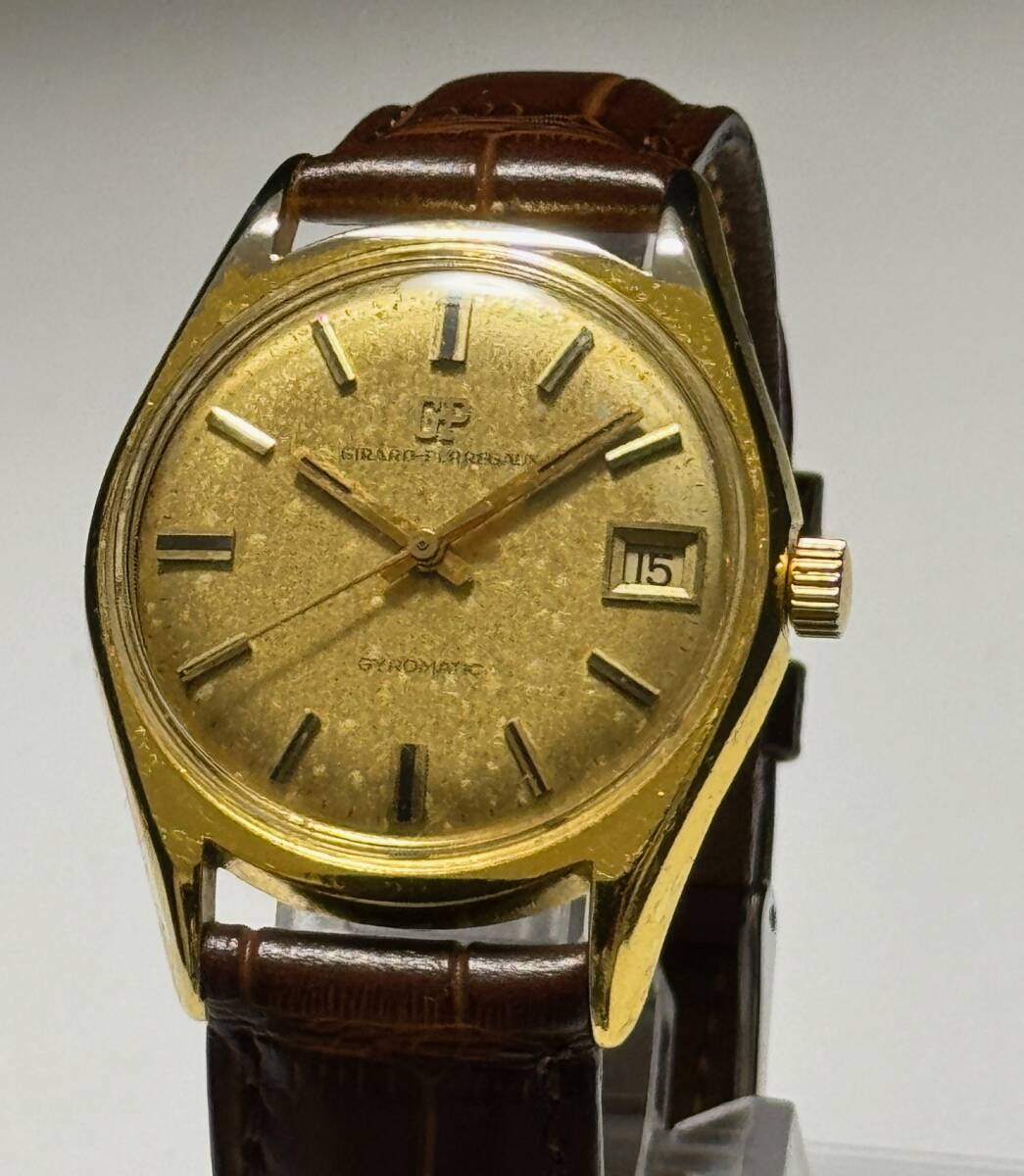 【ジャンク品】Girard Perregaux GYROMATIC ジラールペルゴ ジャイロマチック 39石 AT ゴールド文字盤 デイト メンズ腕時計の画像2
