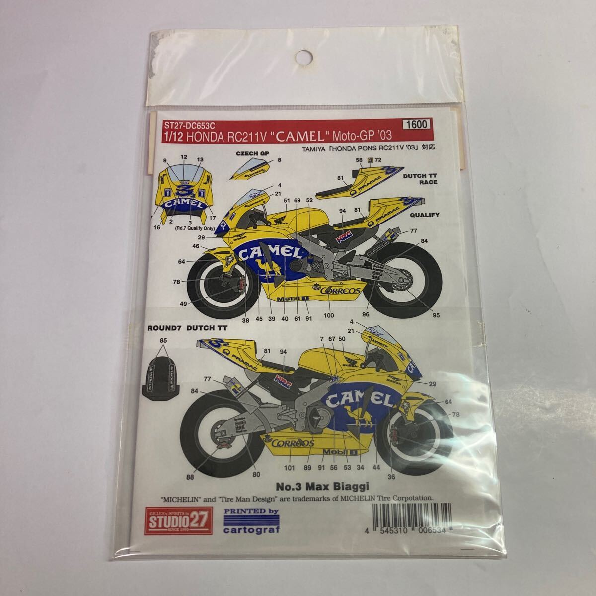 タミヤ 1/12 ホンダ ポンス RC211V '03 スタジオ27 キャメルデカール ホビーデザイン エアーバルブ付き　未制作品_画像4