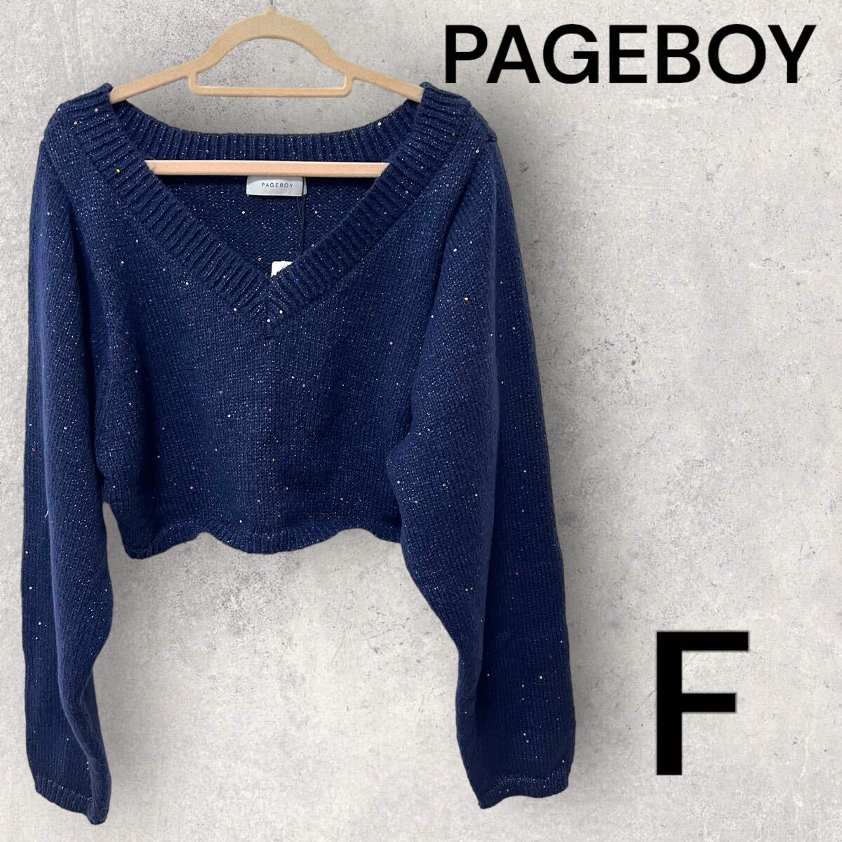 ★新品★PAGEBOY スパンコールユルVショートニット　Fサイズ_画像4