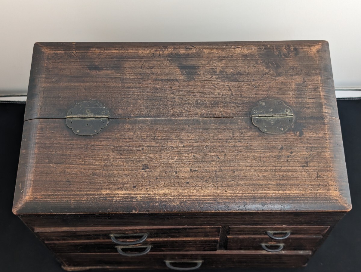  Showa Retro коробка для швейных принадлежностей маленький выдвижной ящик из дерева рукоделие коробка маленький шкаф мелкие вещи входить место хранения старый инструмент античный (05026