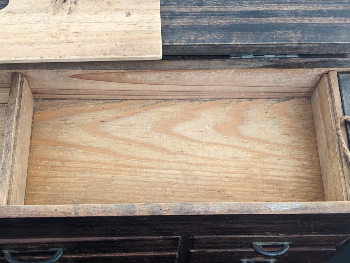  Showa Retro коробка для швейных принадлежностей маленький выдвижной ящик из дерева рукоделие коробка маленький шкаф мелкие вещи входить место хранения старый инструмент античный (05026