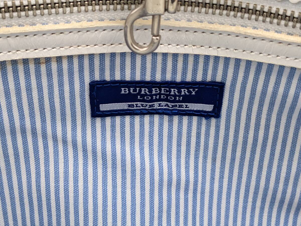 【1001】 BURBERRY BLUE LABEL バーバリー ブルーレーベル トートバッグ ハンドバッグ 肩掛け ショルダーバッグ 緑 グリーン 白 ホワイトの画像9