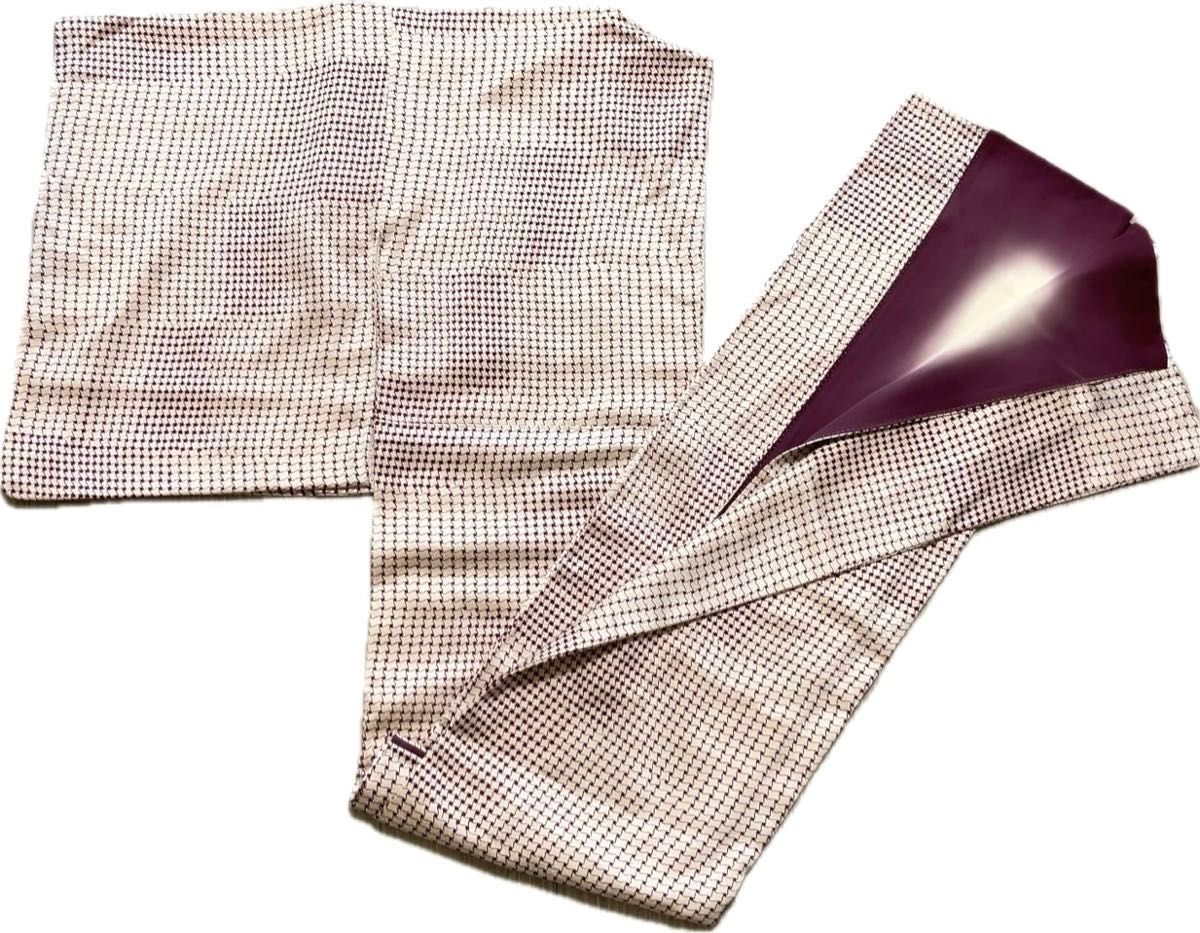《3K46》小紋 着物 白 紫 袷 正絹 リメイク用や普段着・着付練習にも