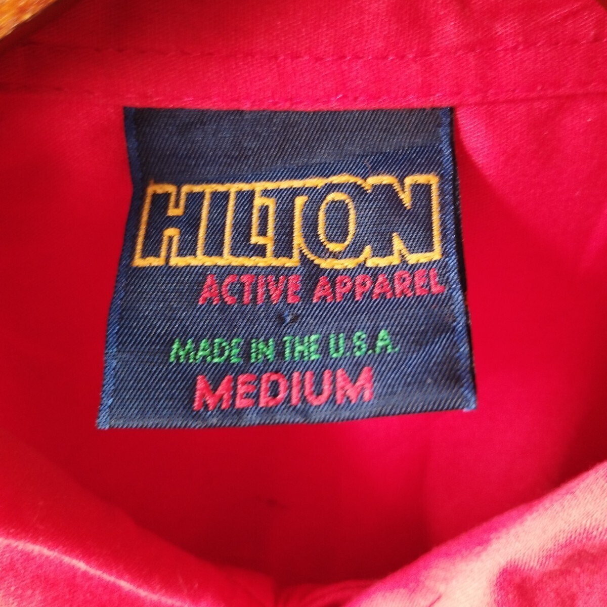 80's vintage ビンテージ HILTON ヒルトン　ボーリングシャツ　USA アメリカ製　M レッド　チェーンステッチ　バックプリント_画像5