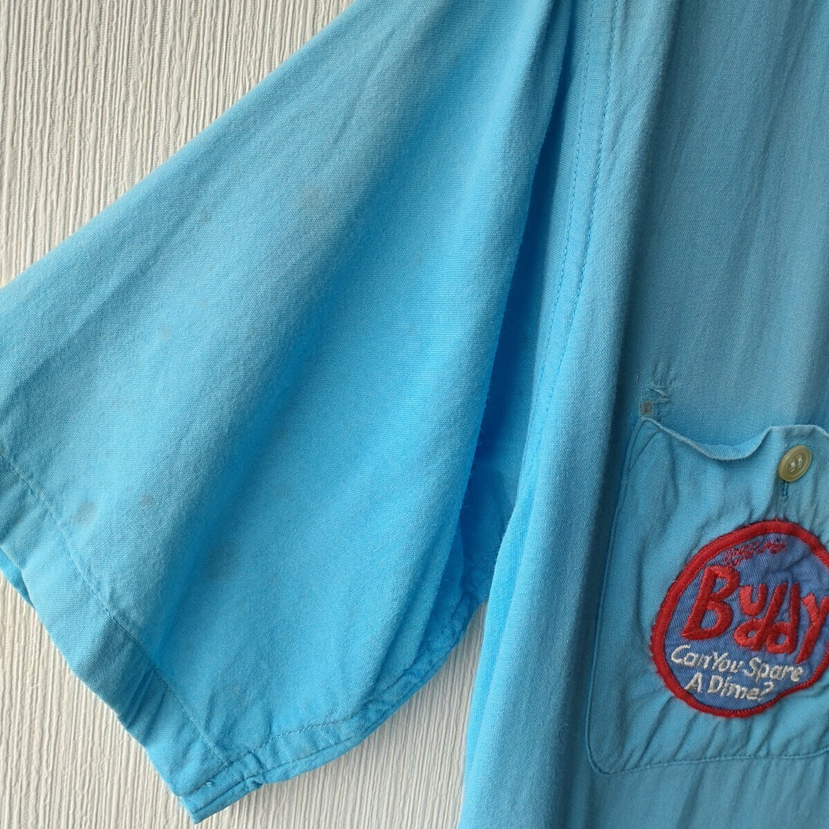 50's vintage ビンテージ King Louie キングルイ　オープンカラーシャツ　ボーリングシャツ　チェーンステッチ　半袖 ブルー　アメリカUSA_画像5