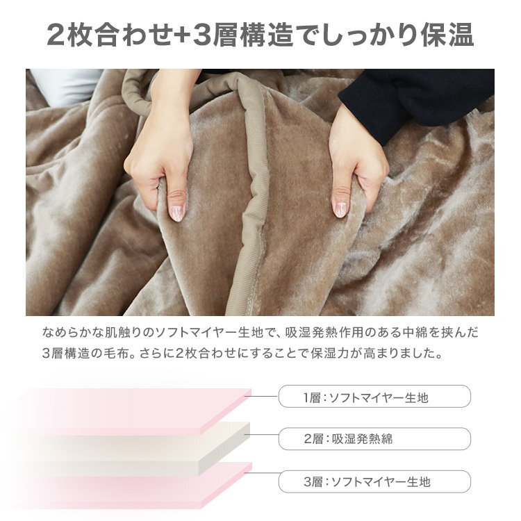 未使用 ダブル 毛布 暖かい あったか ブランケット 丸洗い可 静電気防止 吸湿発熱繊維 F-TECH 抗菌 防臭 やわらか 軽量 おしゃれ 洗える 色_画像7