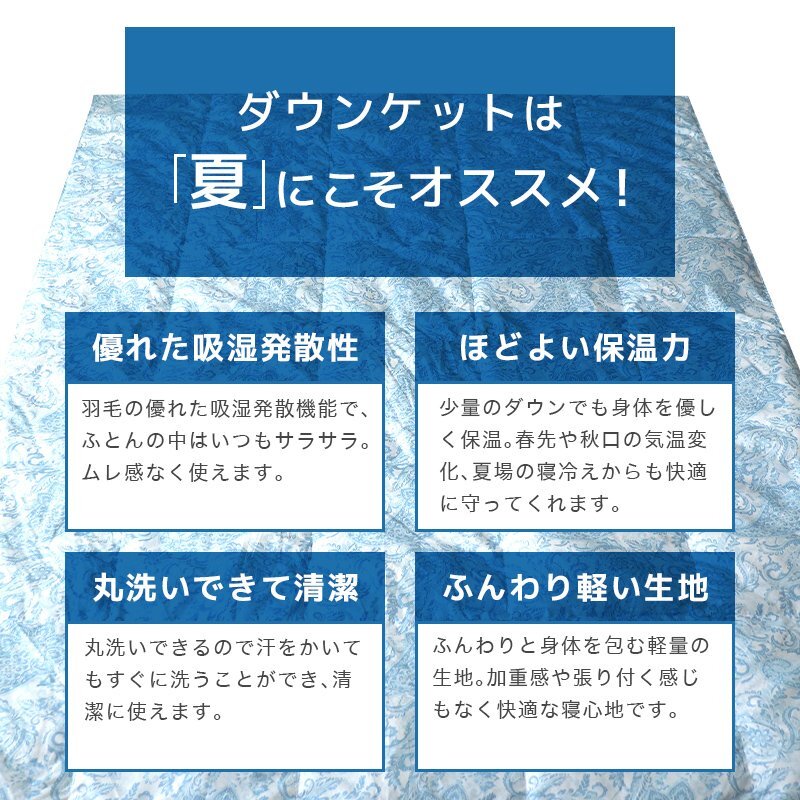 羽毛布団 羽毛ふとん シングル 掛け布団 洗える ダウンケット ホワイトダックダウン 50% 150×210cm オールシーズン ブルー_画像3