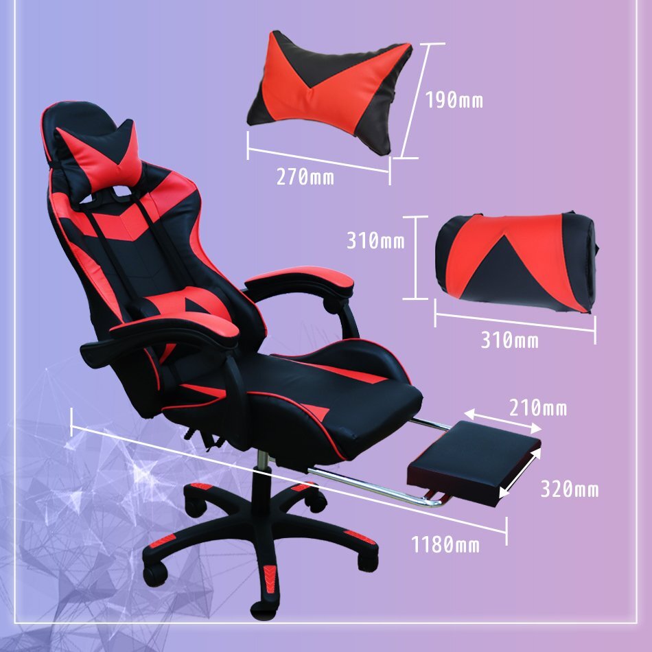 未使用 ゲーミングチェア フットレスト付き リクライニング リクライニングチェア オフィスチェア レザー 椅子 疲れにくい レッド 赤_画像8
