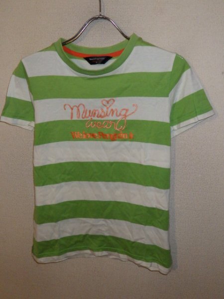 z5134Munsingwear★マンシング★ロゴプリント★ボーダー柄Tシャツ★サイズM★人気★送料格安_画像1