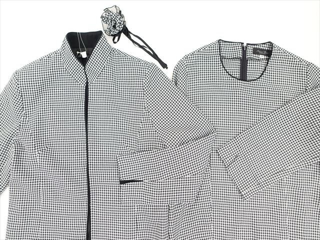 新品タグ付 Natural BASIC 長袖ジャケット+九分袖カットソー 洗えるアンサンブル2点セット 13R ブラック×ホワイト 千鳥格子柄の画像4