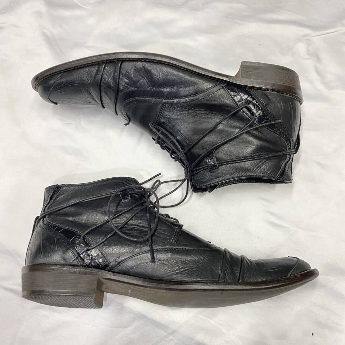 Rare 00\'s JAPANESE LABEL Lace-up draping leather boots archive goa ifsixwasnine kmrii share spirit lgb 14th addiction