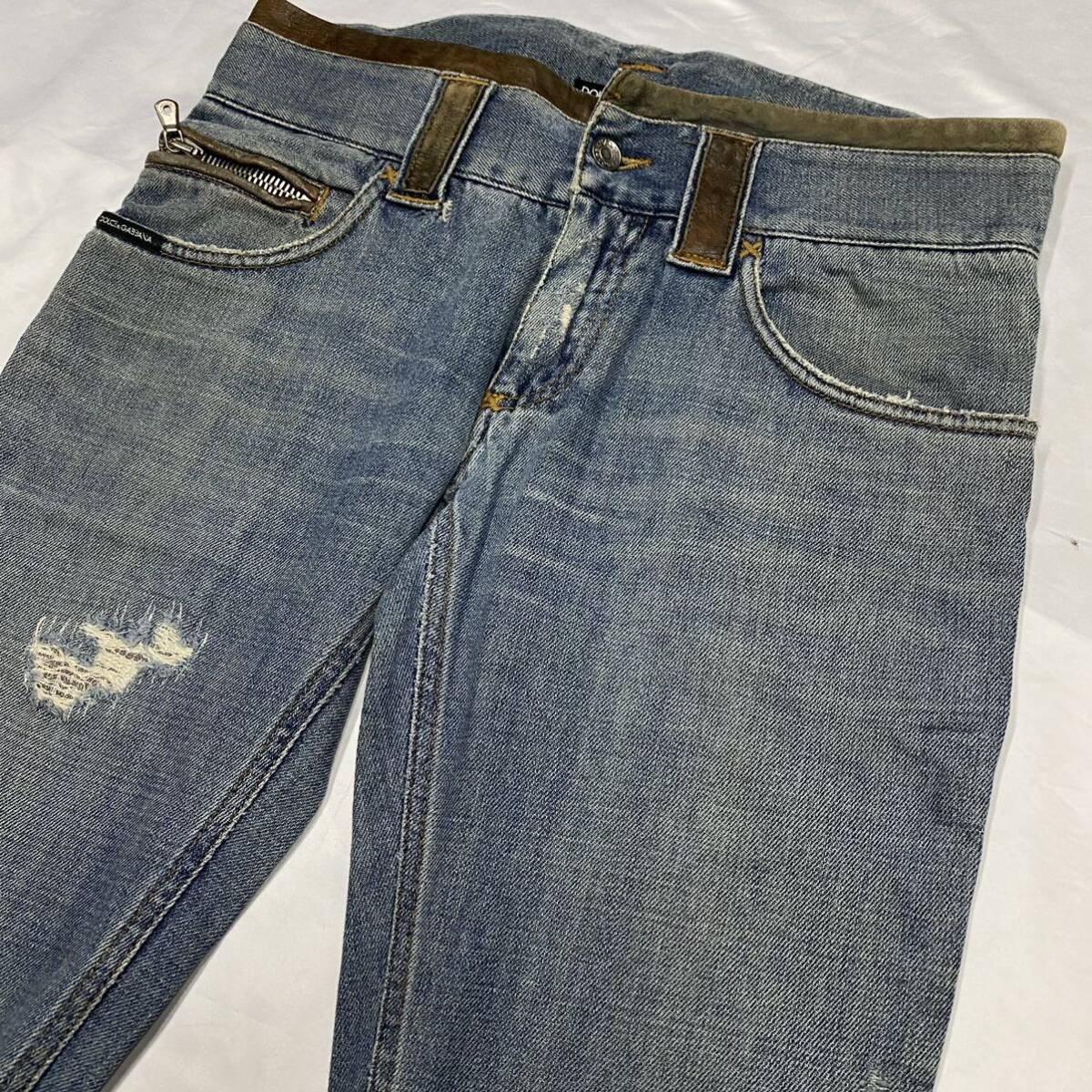 Rare 00's DOLCE&GABBANA Leather-trimmed denim pants JAPANESE LABEL archive goa ifsixwasnine kmrii share spirit lgb 14th addiction _画像2