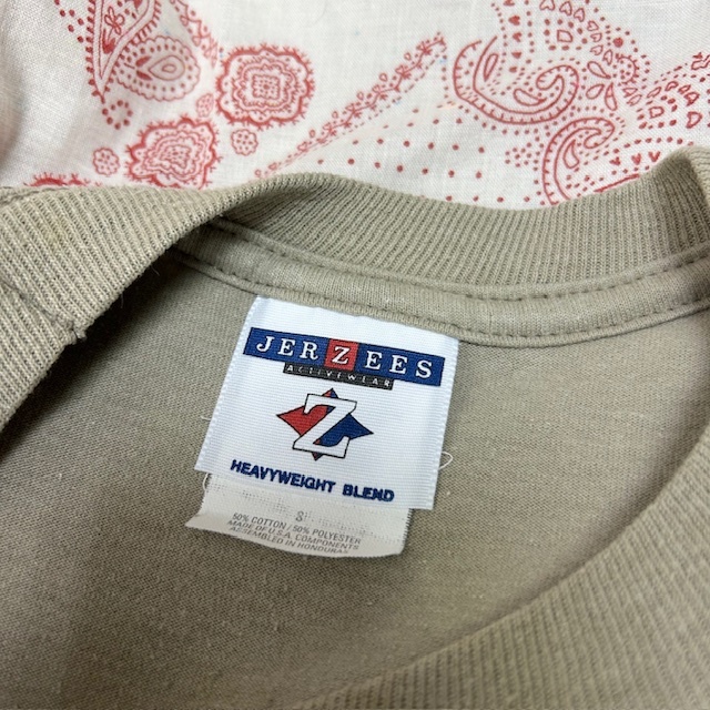 T●57 USA古着 90s～00s JERZEES BookプリントTシャツ S カーキベージュ オールド ヴィンテージ アメリカ古着