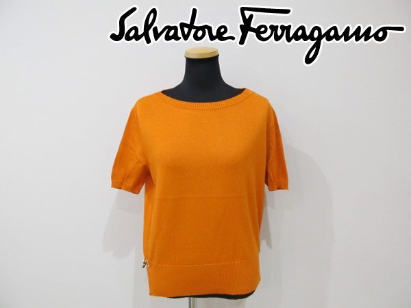 1 jpy Salvatore * Ferragamo short sleeves knitted shirt size M orange 