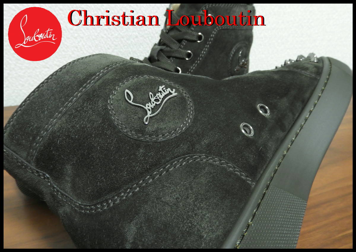 Christian Louboutin ルイス トゥスタッズ 正規品 クリスチャンルブタン メンズ 41 ハイカット スニーカー 緑 茶 黒 グリーン_画像8