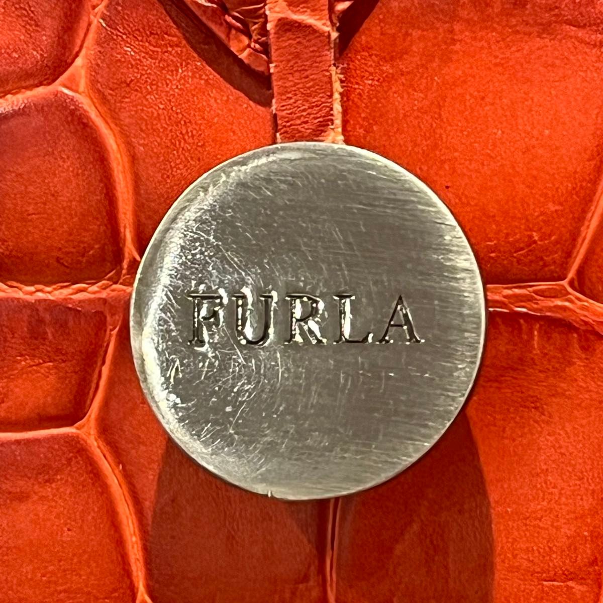 フルラ　FURLA トートバッグ  ハンドバッグ クロコ型押しレザー 革 赤系　美品