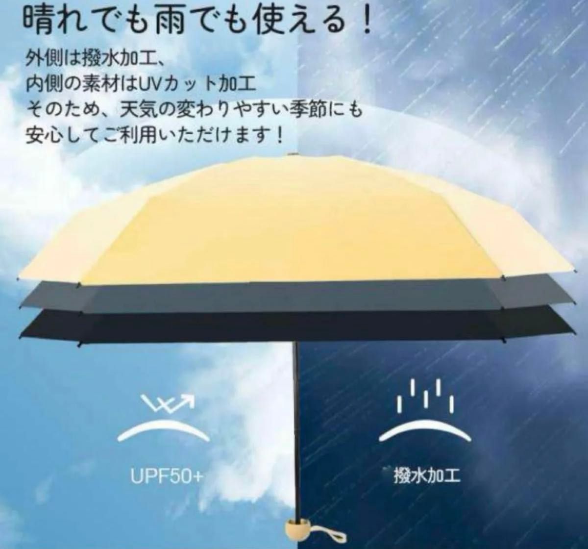 日傘 折りたたみ傘ポケット傘 超軽量UVカット100% 晴雨兼用 完全遮光　ブルー